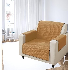 kingly velvet quilted universal elastic sofa cover non-slip sofa protector 4 seater armchair cover with machine washable adjustable elastic straps 4 seater harvest gold