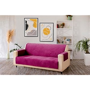 kingly velvet quilted universal elastic sofa cover non-slip sofa protector 7 seater armchair cover with machine washable adjustable elastic straps 322 seater mulberry perple