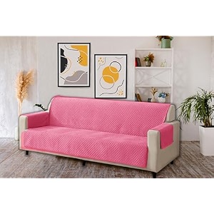 kingly velvet quilted universal elastic sofa cover non-slip sofa protector 3 seater armchair cover with machine washable adjustable elastic straps 3 seater baker-miller pink
