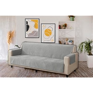 kingly velvet quilted universal elastic sofa cover non-slip sofa protector 7 seater armchair cover with machine washable adjustable elastic straps 43 seater silver gray