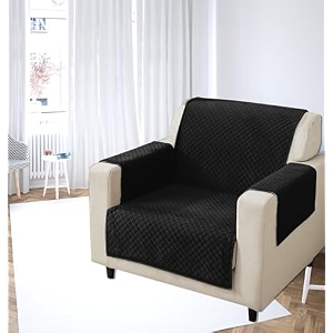 kingly velvet quilted universal elastic sofa cover non-slip sofa protector 1 seater armchair cover with machine washable adjustable elastic straps 1 seater jet black