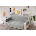 KINGLY Velvet Quilted Universal Elastic Sofa Cover Non-Slip Sofa Protector 3 Seater Armchair Cover with Machine Washable Adjustable Elastic Straps (3 Seater) (Silver Gray)