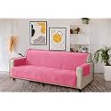KINGLY Velvet Quilted Universal Elastic Sofa Cover Non-Slip Sofa Protector 7 Seater Armchair Cover with Machine Washable Adjustable Elastic Straps (4+3 Seater) (Baker-Miller Pink)
