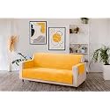 KINGLY Velvet Quilted Universal Elastic Sofa Cover Non-Slip Sofa Protector 3 Seater Armchair Cover with Machine Washable Adjustable Elastic Straps (3 Seater) (Yellow)