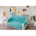 KINGLY Velvet Quilted Universal Elastic Sofa Cover Non-Slip Sofa Protector 2 Seater Armchair Cover with Machine Washable Adjustable Elastic Straps (2 Seater) (Italian Blue)