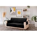 KINGLY Velvet Quilted Universal Elastic Sofa Cover Non-Slip Sofa Protector 5 Seater Armchair Cover with Machine Washable Adjustable Elastic Straps (3+1+1 Seater) (Jet Black)