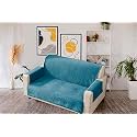 KINGLY Velvet Quilted Universal Elastic Sofa Cover Non-Slip Sofa Protector 7 Seater Armchair Cover with Machine Washable Adjustable Elastic Straps (4+3 Seater) (German Blue)