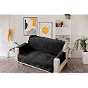 KINGLY Velvet Quilted Universal Elastic Sofa Cover Non-Slip Sofa Protector 2 Seater Armchair Cover with Machine Washable Adjustable Elastic Straps (2 Seater) (Jet Black)