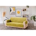 KINGLY Velvet Quilted Universal Elastic Sofa Cover Non-Slip Sofa Protector 4 Seater Armchair Cover with Machine Washable Adjustable Elastic Straps (4 Seater) (Yellow)