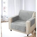 KINGLY Velvet Quilted Universal Elastic Sofa Cover Non-Slip Sofa Protector 1 Seater Armchair Cover with Machine Washable Adjustable Elastic Straps (1 Seater) (Silver Gray)