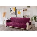KINGLY Velvet Quilted Universal Elastic Sofa Cover Non-Slip Sofa Protector 1 Seater Armchair Cover with Machine Washable Adjustable Elastic Straps (1 Seater) (Mulberry_Perple)