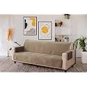 KINGLY Velvet Quilted Universal Elastic Sofa Cover Non-Slip Sofa Protector 4 Seater Armchair Cover with Machine Washable Adjustable Elastic Straps (4 Seater) (Mouse Brown)