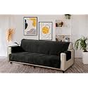 KINGLY Velvet Quilted Universal Elastic Sofa Cover Non-Slip Sofa Protector 5 Seater Armchair Cover with Machine Washable Adjustable Elastic Straps (3+2 Seater) (Jet Black)
