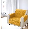 KINGLY Velvet Quilted Universal Elastic Sofa Cover Non-Slip Sofa Protector 1 Seater Armchair Cover with Machine Washable Adjustable Elastic Straps (1 Seater) (Yellow)