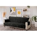 KINGLY Velvet Quilted Universal Elastic Sofa Cover Non-Slip Sofa Protector 4 Seater Armchair Cover with Machine Washable Adjustable Elastic Straps (4 Seater) (Jet Black)