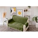 KINGLY Velvet Quilted Universal Elastic Sofa Cover Non-Slip Sofa Protector 2 Seater Armchair Cover with Machine Washable Adjustable Elastic Straps (2 Seater) (Green)