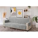 KINGLY Velvet Quilted Universal Elastic Sofa Cover Non-Slip Sofa Protector 7 Seater Armchair Cover with Machine Washable Adjustable Elastic Straps (4+3 Seater) (Silver Gray)