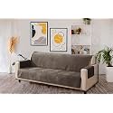 KINGLY Velvet Quilted Universal Elastic Sofa Cover Non-Slip Sofa Protector 4 Seater Armchair Cover with Machine Washable Adjustable Elastic Straps (4 Seater) (Taupe_Brown)