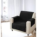 KINGLY Velvet Quilted Universal Elastic Sofa Cover Non-Slip Sofa Protector 1 Seater Armchair Cover with Machine Washable Adjustable Elastic Straps (1 Seater) (Jet Black)
