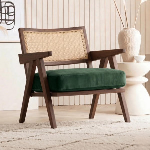 kingsman furnitures abel rattan accent arm chair for home bedroom  living dining  drawing room cane living room chair finish color - forest green pre-assembled