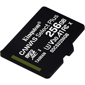 kingston 256gb microsdhc canvas select plus 100mbs read a1 class 10 uhs-i memory card wo adapter sdcs2256gbsp