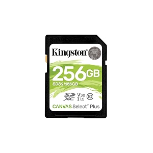 kingston 256gb sdhc canvas select plus 100mbs read class 10 uhs-i u1 v10 memory card sds2256gb