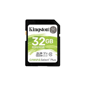 kingston 32gb sdhc canvas select plus 100mbs read class 10 uhs-i u1 v10 memory card sds232gb
