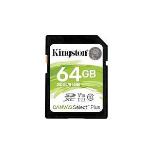 kingston 64gb canvas select plus sdxc card  up to 100mbs  class 10 uhs-i u1 v10  sds264gb