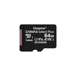 kingston 64gb microsdxc canvas select plus 100mbs read a1 class 10 uhs-i memory card  adapter sdcs264gb