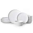 KINGSTONE 12-Piece Hammered Ceramic Dinnerware Sets, White