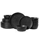 KINGSTONE 18-Piece Hammered Ceramic Dinnerware Sets, Matte Black