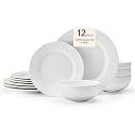 KINGSTONE Dinnerware Sets for 4, 12-Piece plates and bowls sets, Matte Marble