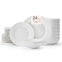 KINGSTONE Dinnerware Sets for 8, 24-Piece plates and bowls sets, Matte Marble