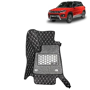 kingsway accessories premium 7d car floor mats only compatible with maruti suzuki vitara brezza year 2020 to 2022 all model set of 3 pcs 100 waterproof amp washable luxury 7d car foot mats black