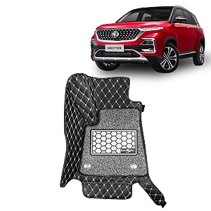 kingsway 7d car floor foot mats compatible with morris garages mg hector year 2023 onwards - complete set of 3 pieces top-notch pu leatherette washable black