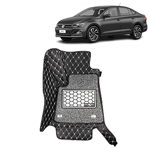 kingsway accessories premium 7d car floor mats only compatible with volkswagen virtus year 2022 onwards all model set of 3 pcs 100 waterproof amp washable luxury 7d car foot mats black