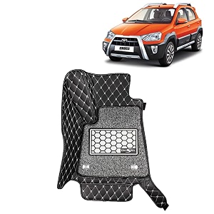 kingsway 7d car floor foot mats compatible with toyota etios cross year 2014-2020 - complete set of 3 pieces top-notch pu leatherette washable black