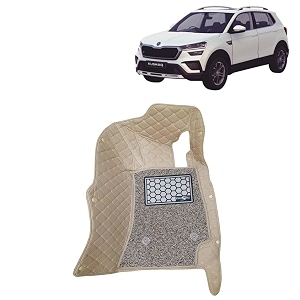 kingsway accessories premium 7d car floor mats only compatible with skoda kushaq year 2021 onwards all model set of 3 pcs 100 waterproof amp washable luxury 7d car foot mats beige