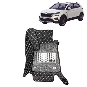 kingsway accessories premium 7d car floor mats only compatible with skoda kushaq year 2021 onwards all model set of 3 pcs 100 waterproof amp washable luxury 7d car foot mats black