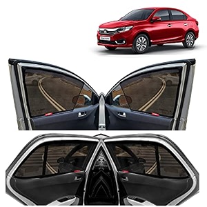 kingsway amaze car sun shade half cut magnetic curtains for 2021 to 2022 model compatible with honda amaze side window sunshade only half cut in front window with rear windshield black 5pcs