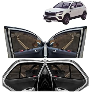 kingsway car side window curtain sun shades magnetic for skoda kushaq 2021 onwards half cut in front window with rear windshield cotton mesh complete set of 5 piece