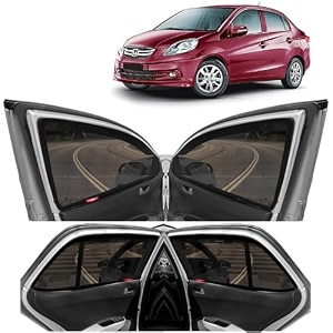 kingsway car magnetic sun shadescurtains for honda amaze model year  2013-2018 set of 4 without zipper cotton mesh fabric