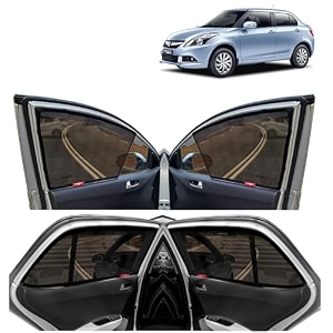 kingsway car magnetic sun shadescurtains for maruti suzuki swift dzire 2012-2017 with rear windsheild half black color cotton set of 5