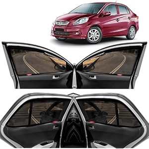 kingsway car magnetic sun shadescurtains for honda amaze 2013-2018 with rear windshield zipper black color cotton set of 5