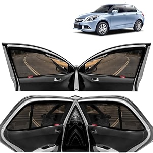 kingsway car magnetic sun shadescurtains for maruti suzuki swift dzire 2012-2017 with rear windshield zipper black color cotton set of 5