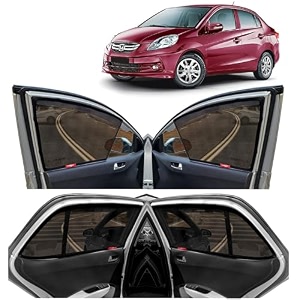 kingsway car sun shade curtains only compatible with honda amaze 2013 to 2018  front window in half cut and rear in zipper magnetic  uv amp heat protection  pack of 4 pcs