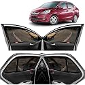 Kingsway car Magnetic Sun Shades/Curtains for Honda Amaze (2013-2018) with Rear Windshield (Zipper, Black Color, Cotton, Set of 5)