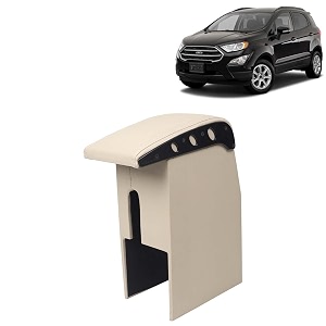 kingsway car wooden armrest organizer compatible with ford ecosport year 2017-2021 - vehicle specific fit center console beige color enhance comfort and storage compartment 1 piece