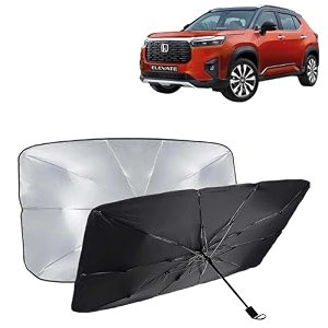 kingsway car sun shade uv protection windshield cover compatible with honda elevate year 2023 onwards foldable size universal fit umbrella curtain for front window rear window black 1 piece