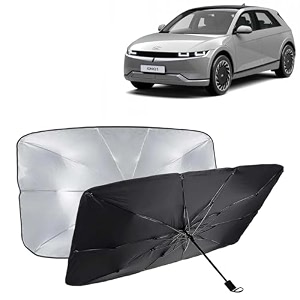kingsway car sun shade uv protection windshield cover compatible with hyundai ioniq 5 year 2023 onwards foldable size universal fit umbrella curtain for front window rear window black 1 piece